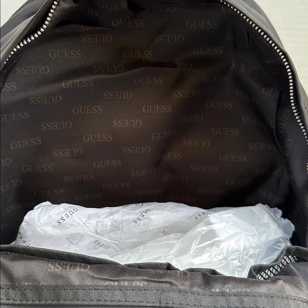 New Guess Black Backpack with Silver Accents